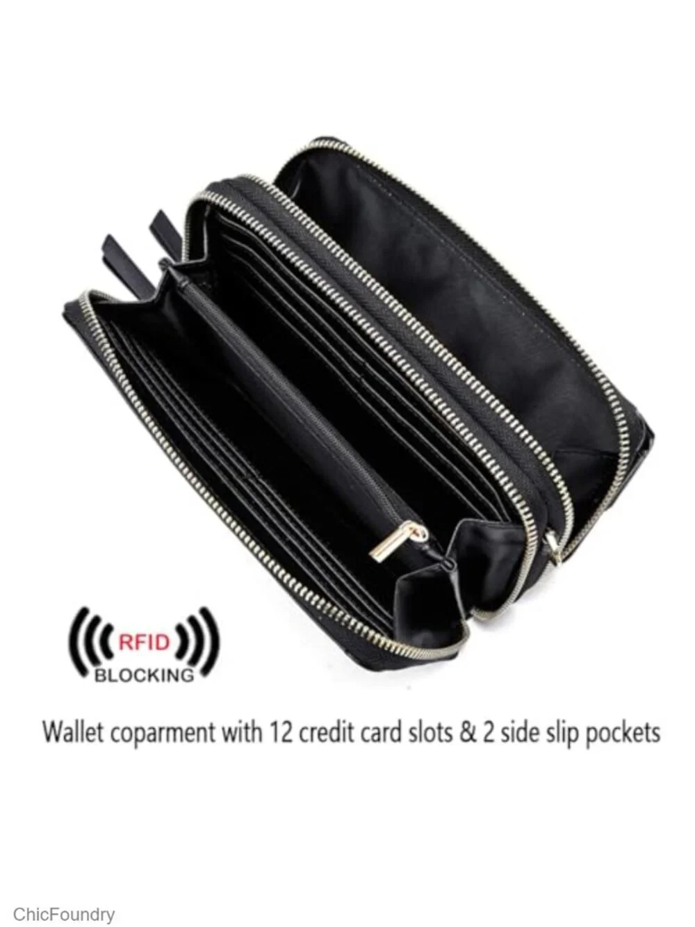 RFID Crossbody Wallet Wristlet Purse with Phone Pocket Vegan Leather